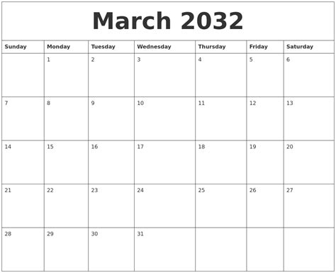 March 2032 Free Online Calendar