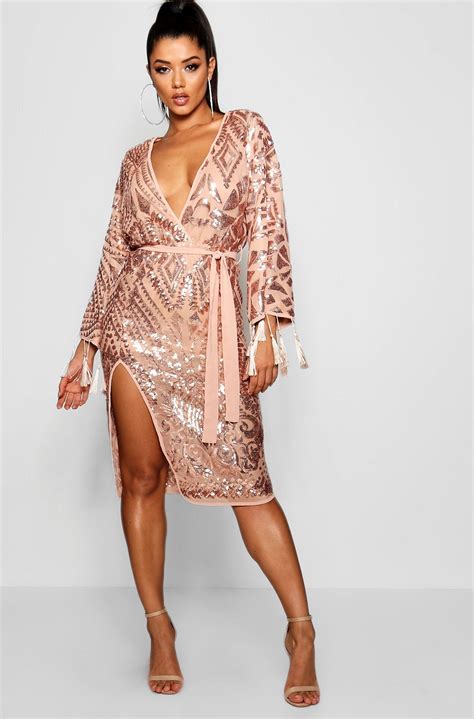 Sequin And Tassel Kimono Sleeve Midi Dress Midi Dress With Sleeves