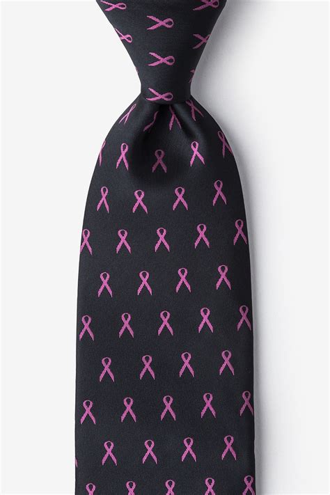 Pink Ribbon For Breast Cancer Awareness Tie Black Necktie