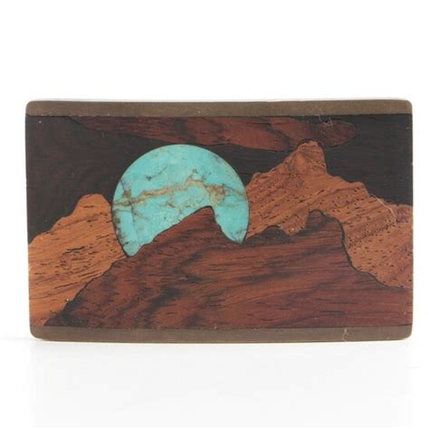 Kenneth Reid Turquoise And Wood Inlaid Southwestern Belt Buckle At