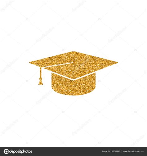 Graduation Hat Icon Gold Glitter Texture Vector Illustration — Stock