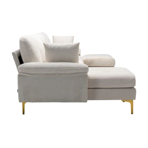 L-Shaped Living Room Sectional Sofa, Convertible Modular Sofa with Gold