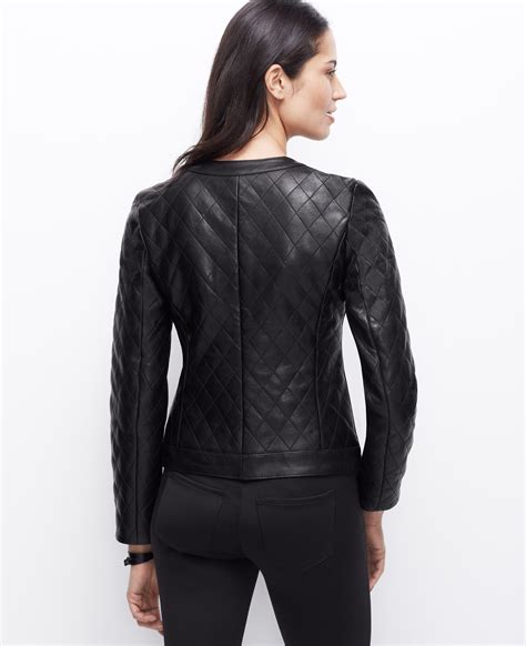 Lyst Ann Taylor Quilted Leather Jacket In Black