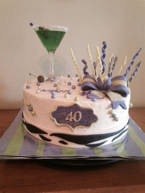 40th Birthday Celebration Martini Glass And Zebra Print Birthday Cake