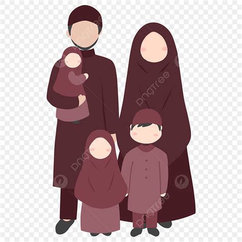 Keluarga Muslim Bahagia Dengan Tiga Anak Ibu Clipart Ibu Ayah Png
