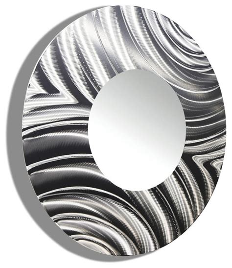 Large Round Silver Modern Metal Mirror Contemporary Metal Art Home