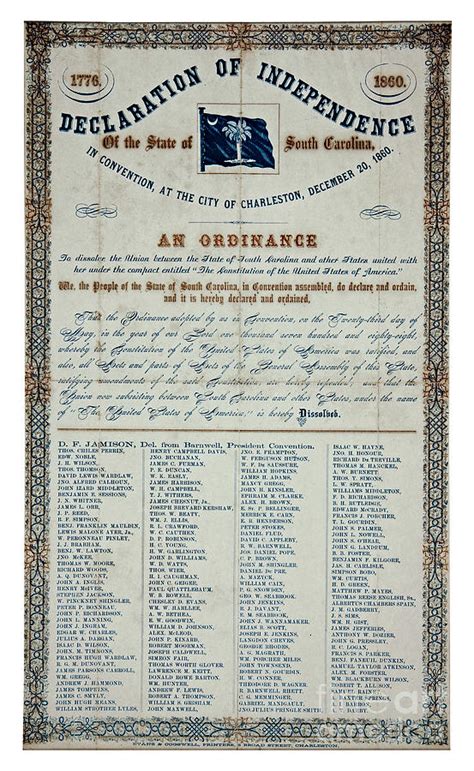 American Civil War South Carolina Declaration Of Secession 1860 By