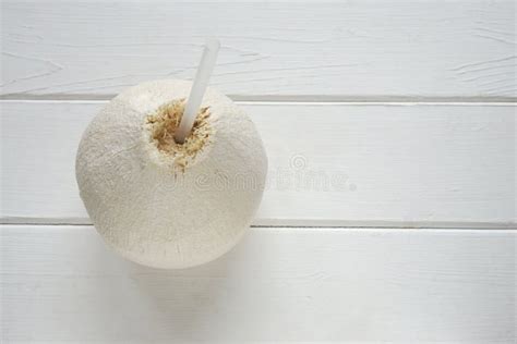 Fresh Coconut With Drinking Straw Stock Photo Image Of Drinking