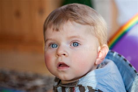 Little Baby Boy With Blue Eyes Stock Photo Image Of Sweet Caucasian