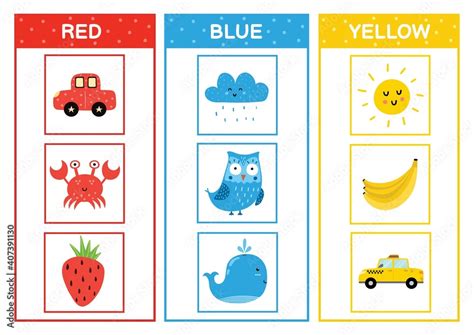 Learn The Primary Colors Color Sorting Activity Page Red Blue