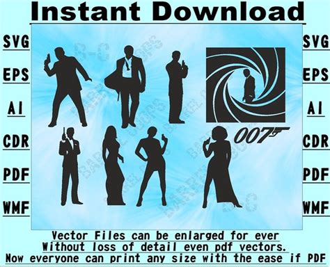 James Bond 007 Svg Vector Stencil Instant Download 6 File Etsy Finland