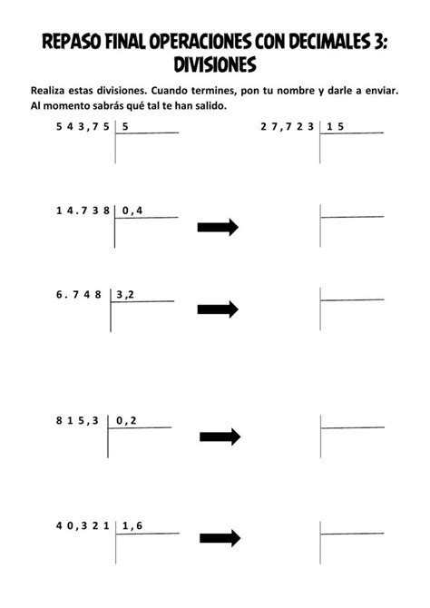 Divisiones Con Decimales Interactive Exercise Worksheets Workbook Traditional Printable