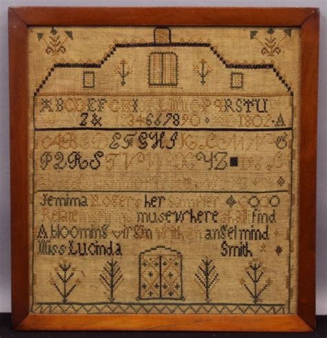 1802 Antique Early 19thc American Primitive Folk Art Embroidery House