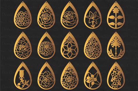 Floral Earrings SVG, Teardrop Earrings, Pendant SVG files for