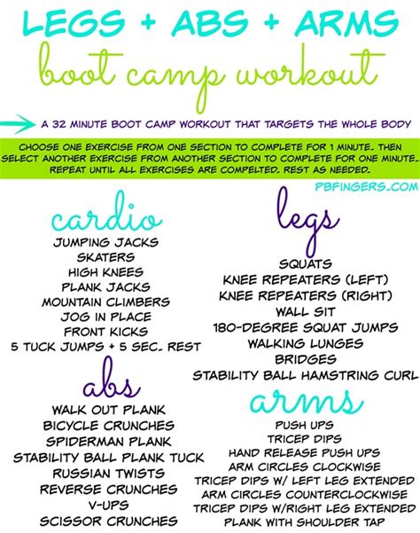 Legs Abs Arms Boot Camp Workout Peanut Butter