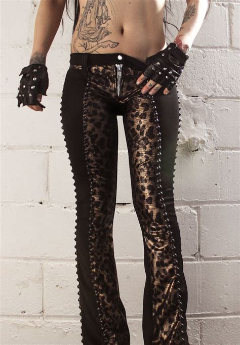 Image Of Toxic Vision Studded Leopard Drainpipe Pants Gothic Fashion