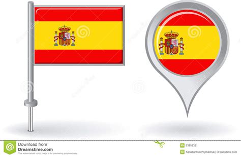 Spanish Pin Icon And Map Pointer Flag Vector Stock Vector