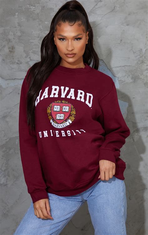 Burgundy Harvard University Printed Sweatshirt Prettylittlething Ca