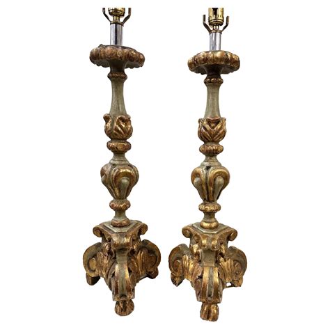 Pair Of Italian Silver Plated Candlestick Table Lamps At 1stdibs