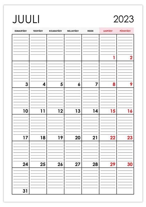 Kalender Juuli 2023 Kalendridsu