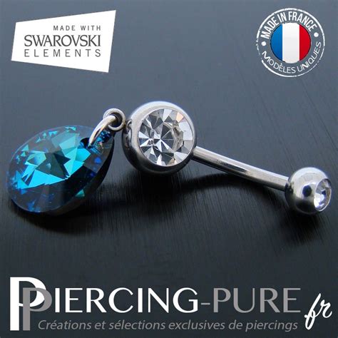 Piercing Nombril Acier Goutte Swarovski Elements Bermuda Blue