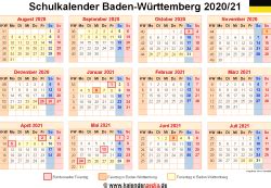 Zu den beweglichen ferientagen erhalten die lehrkräfte an öffentlichen schulen in bw. Schulkalender 2020/2021 Baden-Württemberg für PDF