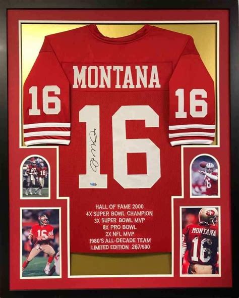 Joe Montana Signed 49ers 35 X 43 Custom Framed Jersey Jsa Coa