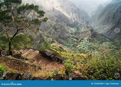 Santo Antao Cape Verde Hiking Trail Path Leading Between Mountains