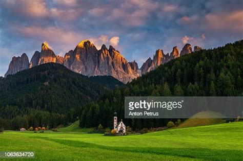 St Johann Church At Sunset Santa Maddalena Val Di Funes Dolomites High