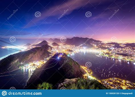Aerial View Of Rio De Janeiro At Night With Urca And