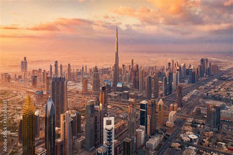 Naklejka Aerial View Of Burj Khalifa In Dubai Downtown Skyline And