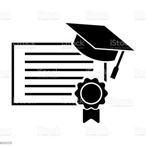 Graduation Cap And Diploma Black Web Icon Vector Illustration Stock