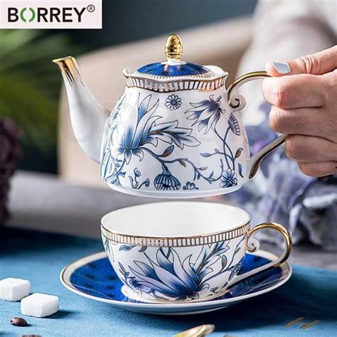 borrey العظام الصين مجموعة براريد للشاي القهوة القدح شاي بالأعشاب المزهرة وعاء بوير الصيني