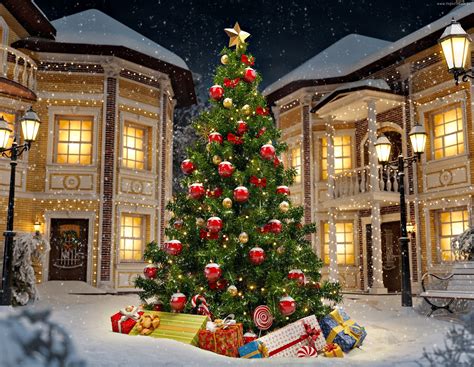 boże narodzenie choinka zima domy christmas diamonds red and gold christmas tree christmas