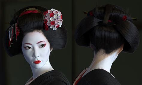 Until an apprentice (called maiko) becomes a geisha, she has to visit a hair dresser each week. Making of Geisha by Lars Martinsson