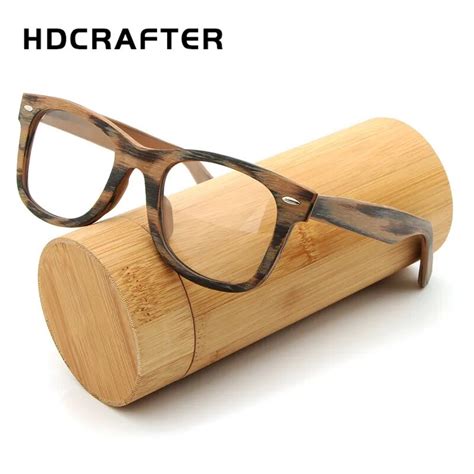 Hdcrafter Prescription Glasses Frame Retro Wooden Plain Myopia Glasses With Clear Lens Wood