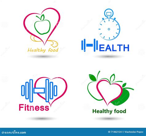 Set Wellness Symbols Healthy Food And Fitness Stock Vector