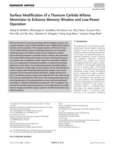 Surface Modification Of A Titanium Carbide MXene Memristor To Enhance Memory Window And Low