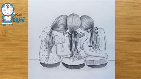 Best Friends Pencil Sketch Tutorial How To Draw Three Friends Hugging Each Other Art Video
