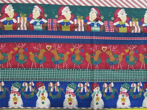 Christmas Border Stripe Print Cotton Fabric Santa Reindeer Etsy