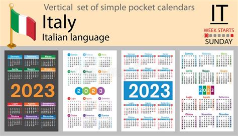 Italian Vertical Pocket Calendar For 2023 Week Starts Sunday Stock