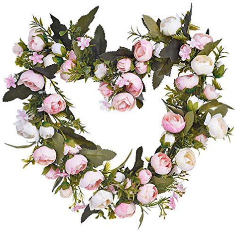 Coolmade Artificial Rose Flower Wreath Heart Shaped Fake Rose Floral
