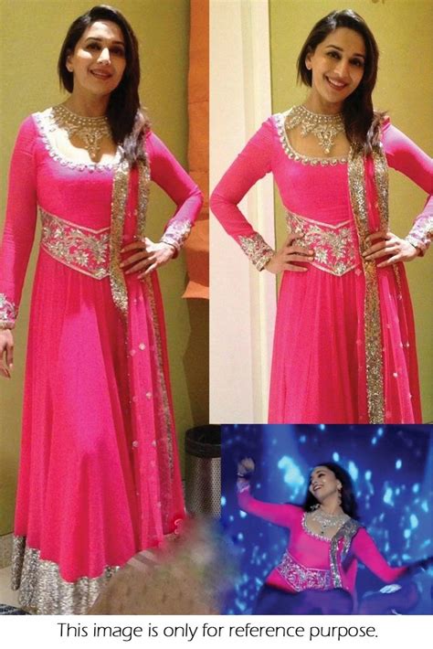 Bollywood Style Madhuri Dixit Georgette Anarkali Suit In Pink Colour