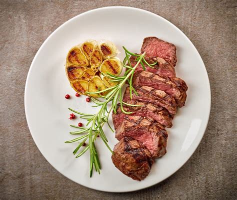 Grilled Steak On White Plate Stock Image Image Of Meal Mignon