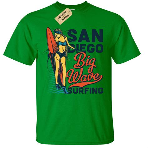 San Diego Big Wave Surfing T Shirt Mens Surf Beach Surfers Top Tee Usa