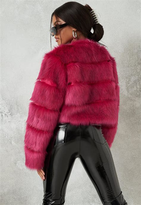 Hot Pink Faux Fur Pelted Cropped Jacket Missguided Ireland