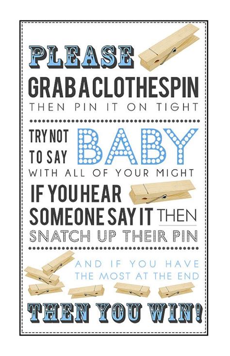 Dont Say Baby Clothespin Game Printable Baby Shower Etsy Clothes