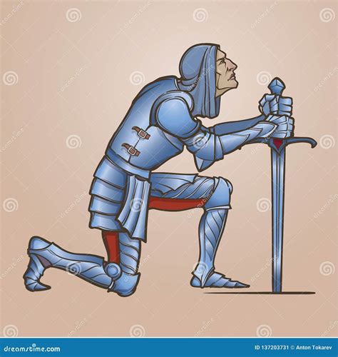 Medieval Knight Kneeling Down And Offering His Service Stock Vector