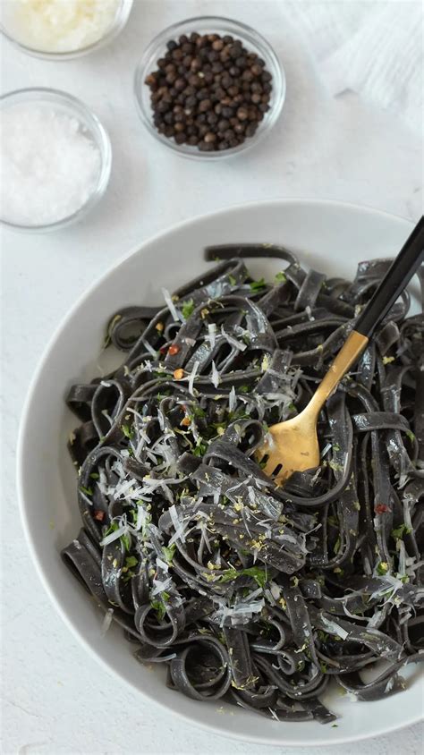 Squid Ink Pasta With Lemon Garlic Butter Sauce Foodie And Wine