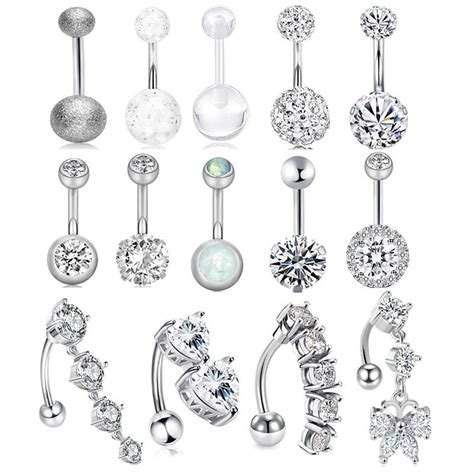 Buy Belly Button Ring Double Round Cubic Steel Belly Button Piercing Jewelry Jewelry Perforated